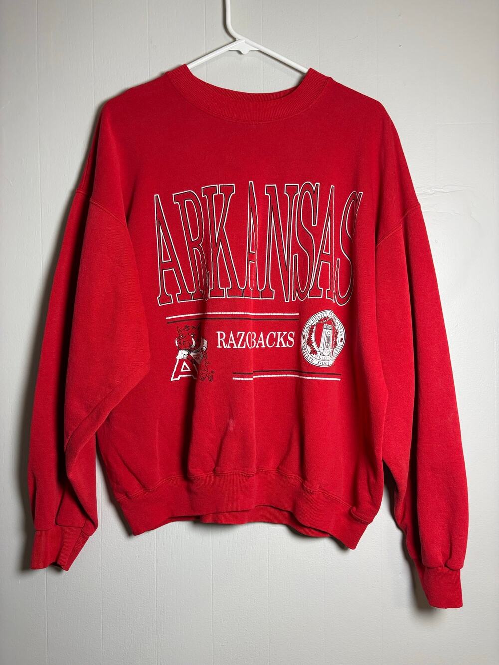 University of Arkansas Razorbacks Vintage Hanes XXL Red Crewneck Sweatshirt